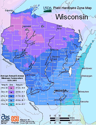 hardiness map of Wisconsin